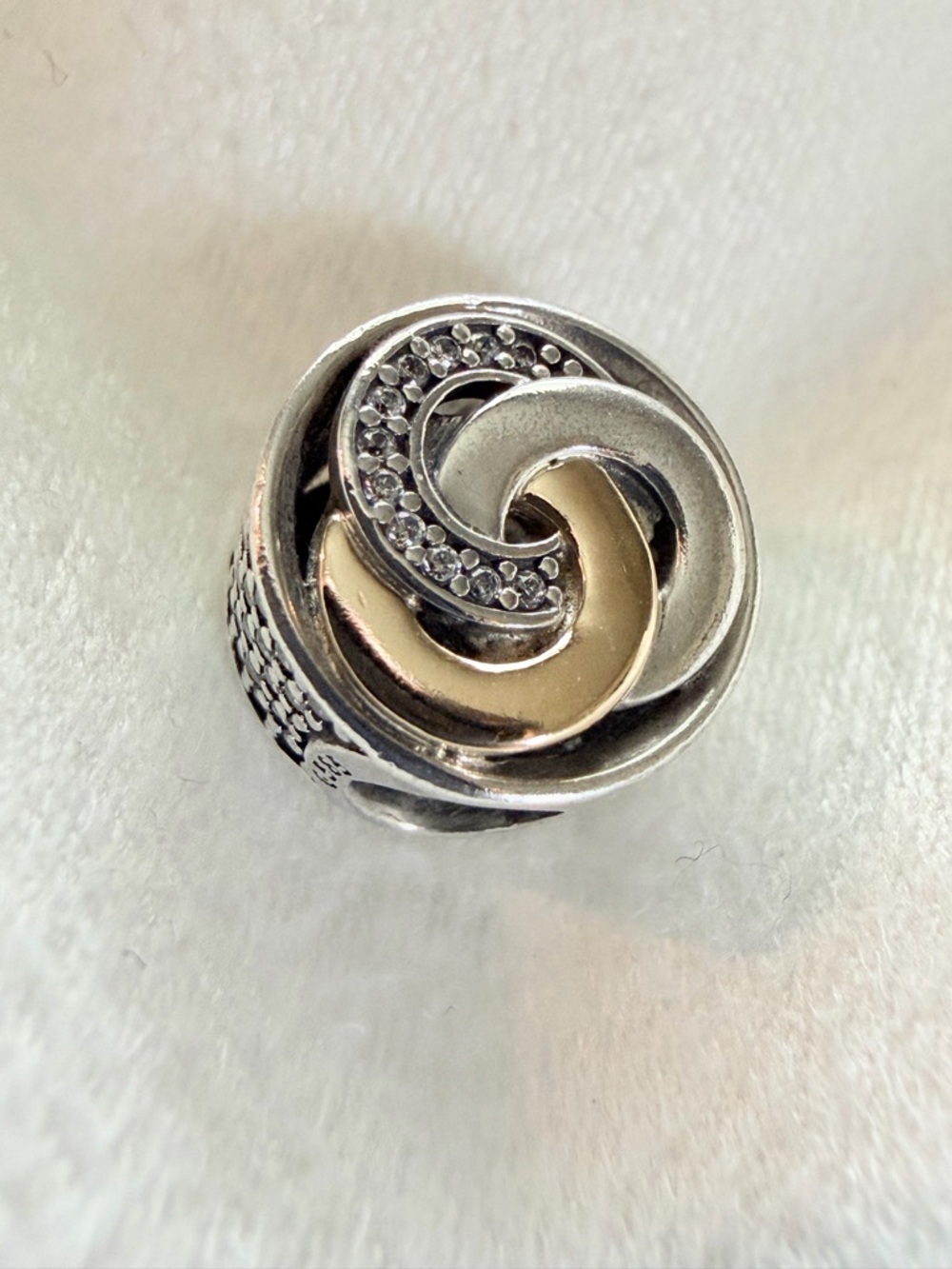 Pandora 2-Tone Intertwined Circles Sterling Charm w/14k Gold & Sparking CZ